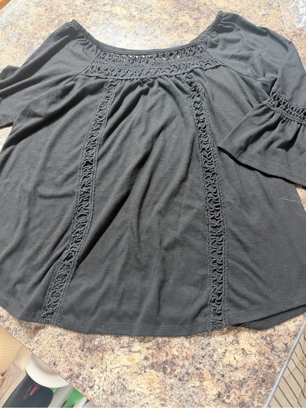 Absolutely Famous Black Crochet-Trim Peasant Blouse